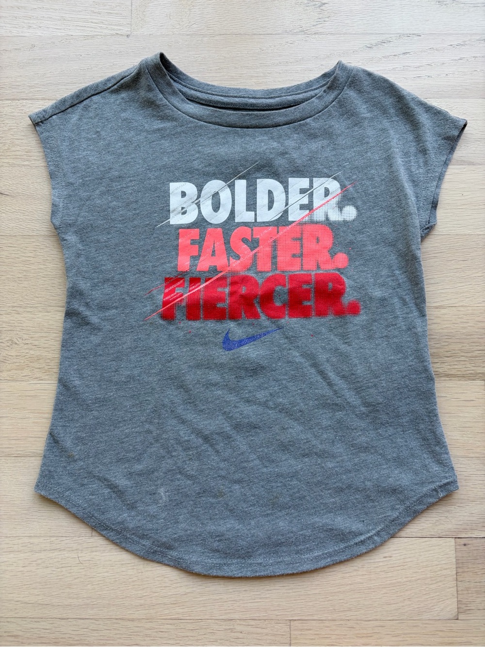 Nike Gray Graphic Tee with pink and coral accents